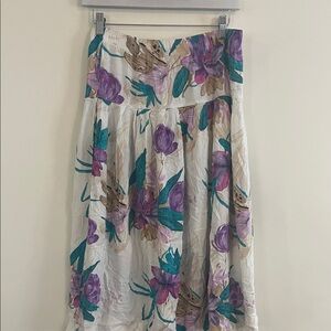 Vintage Le‎ Jupe Floral Rayon Skirt Lilly Feminine Romantic Artsy Purple L